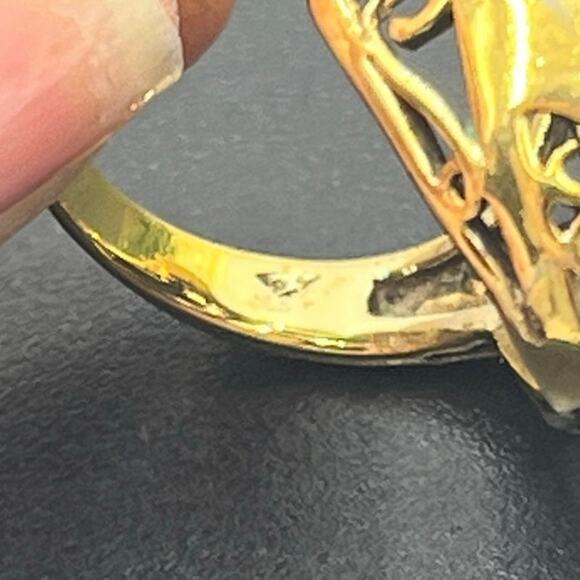 Vintage Designer Sterling Vermeil Turquoise Filigree Chunky Statement Ring Sz 7 - Picture 7 of 15